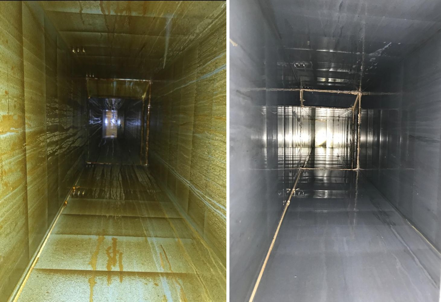 Lüftungskanal vor und nach der Reinigung
